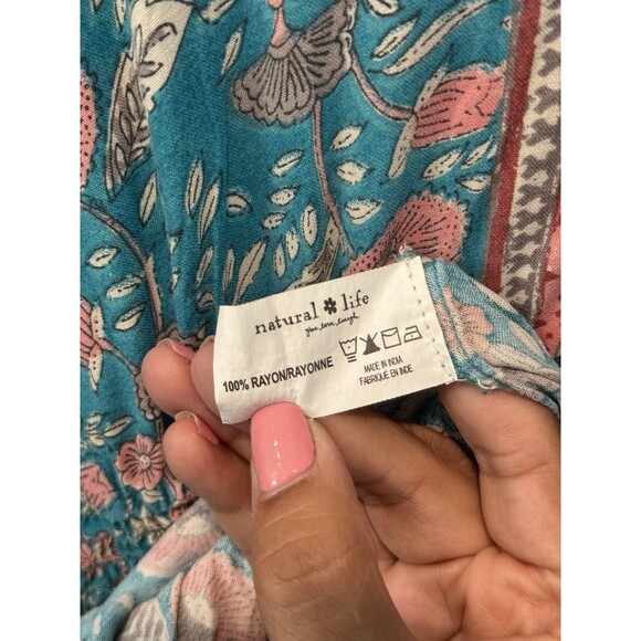 Natural Life Womens Teal Floral Vines Celia Boho Maxi Dress Medium - Picture 11 of 11
